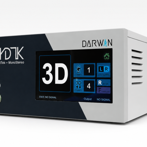 Unidad DARWIN 3D para conversión de imagen endoscópica 2D a visualización tridimensional en tiempo real compatible con endoscopia rígida y flexible.